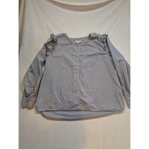 FREE ASSEMBLY Womens Blue White Stripe Ruffle Sleeve Shirt Top Size L